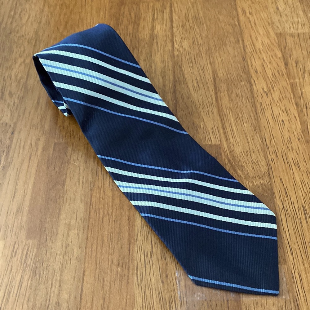 Vintage Talbott Mens Blue & White Striped 100% Silk Tie
